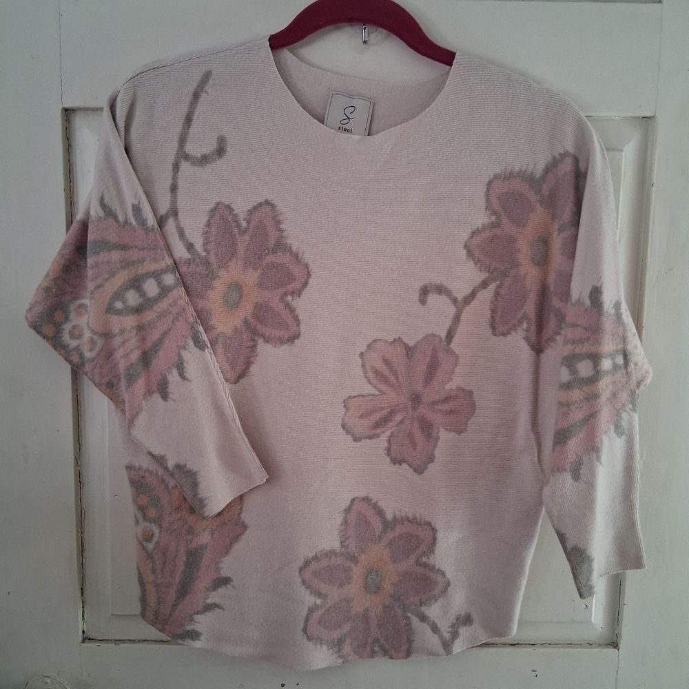 Sioni Cream And Blush Floral Dolman Sleeve Sweater